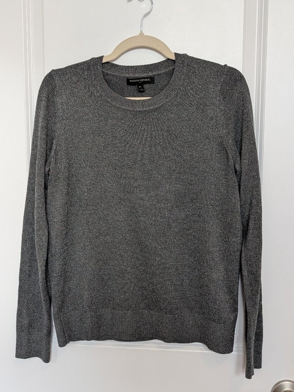 Banana Republic Women's Silver Sparkle Crew Neck Pullover Sweater
